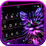 purple neon cat keyboard theme android application logo